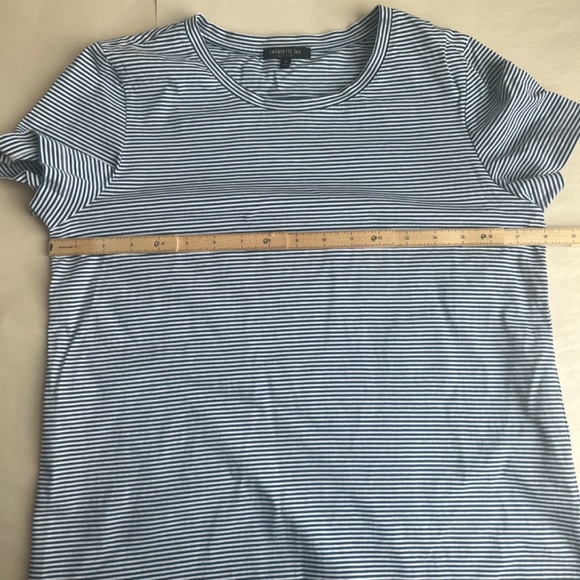 Lafayette 148 Kim Cotton Mini Stripe Roundneck Casual T-Shirt Top White Teal - Picture 8 of 13